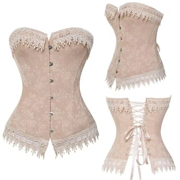 Creamy Jacquard and Lace Corset Set - NEW - Picture 2 of 16